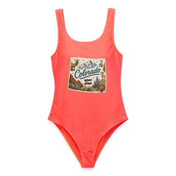 Vintage Colorado Rocky Mountains Kunstaufkleber - Frauen Badeanzug - Korallenrot - Vorne - AI Model Female 172 light (172cm)