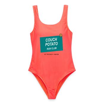 Couch Potato Laufclub - Frauen Badeanzug - Korallenrot - Vorne - AI Model Female 172 light (172cm)