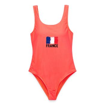 Coup de pinceau Drapeau français - Maillot de bain femme - corail - Devant - AI Model Female 172 light (172cm)