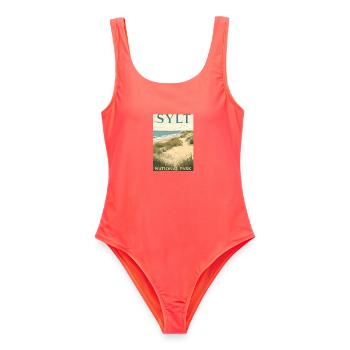 Sylt National Park | Vintage Beach Poster - Frauen Badeanzug - Korallenrot - Vorne - AI Model Female 172 light (172cm)