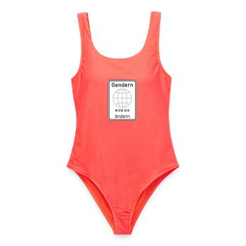 Gendern wird nix ändern - Frauen Badeanzug - Korallenrot - Vorne - AI Model Female 172 light (172cm)