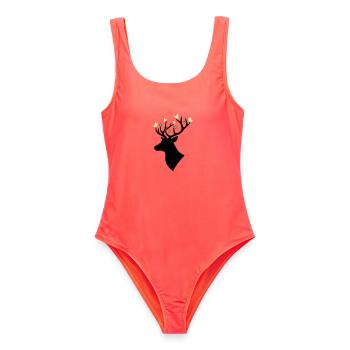 Papillon tête de cerf Multicolore - Maillot de bain femme - corail - Devant - AI Model Female 172 light (172cm)