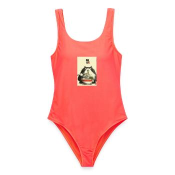 Ramen-Katzen-Ukiyoe-Stil - Frauen Badeanzug - Korallenrot - Vorne - AI Model Female 172 light (172cm)