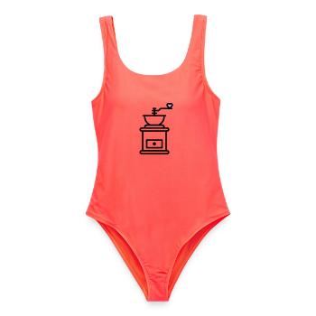 Coffee Love : Moulin à café avec vecteur cœur - Maillot de bain femme - corail - Devant - AI Model Female 172 light (172cm)