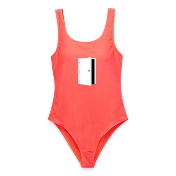 door - Tresortüre schwarz-weiss - Frauen Badeanzug - Korallenrot - Vorne - AI Model Female 172 light (172cm)