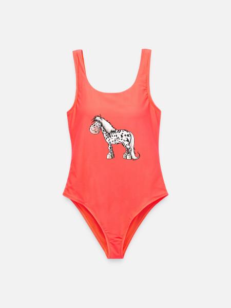 Tigerschecke Pony - Frauen Badeanzug - Korallenrot