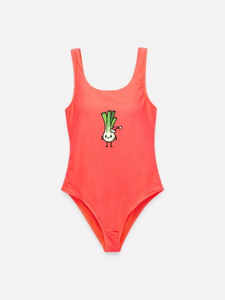 Kawaii Lauch mit Weihnachtsmütze - Frauen Badeanzug - Korallenrot