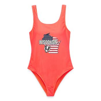 Wisconsin Vereinigte Staaten Retro Landkarte - Frauen Badeanzug - Korallenrot - Vorne - AI Model Female 172 light (172cm)