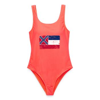 Mississippi Vintage Flagge - Frauen Badeanzug - Korallenrot - Vorne - AI Model Female 172 light (172cm)