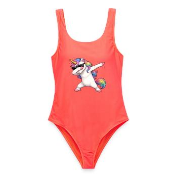 Dabbing Einhorn - Frauen Badeanzug - Korallenrot - Vorne - AI Model Female 172 light (172cm)