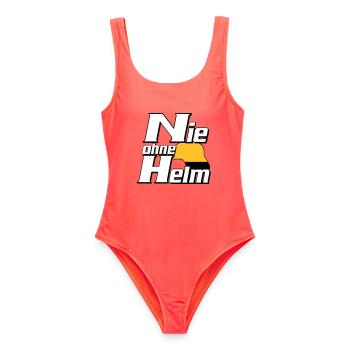 Freiwillige Feuerwehr , Shirt , Nie ohne Helm (25) - Frauen Badeanzug - Korallenrot - Vorne - AI Model Female 172 light (172cm)