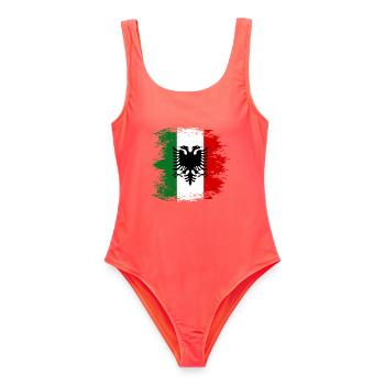 Arbresh_Italien_Albanien_Flagge_used - Frauen Badeanzug - Korallenrot - Vorne - AI Model Female 172 light (172cm)