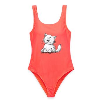 Mürrische Katze mit schlechter Laune - Frauen Badeanzug - Korallenrot - Vorne - AI Model Female 172 light (172cm)