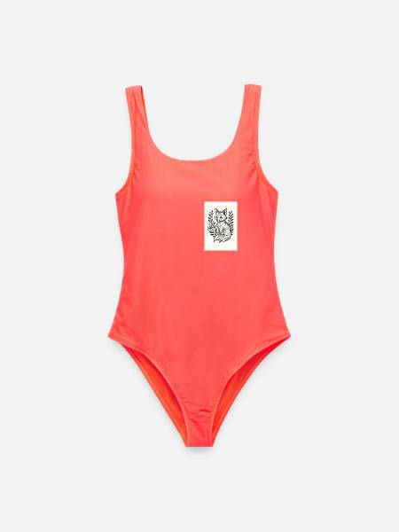 Fox in Floral Wreath Lineart - Women's Swimsuit - coral