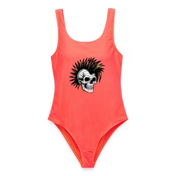 Irokese Deutschland Punker Fussballfan Skull - Frauen Badeanzug - Korallenrot - Vorne - AI Model Female 172 light (172cm)