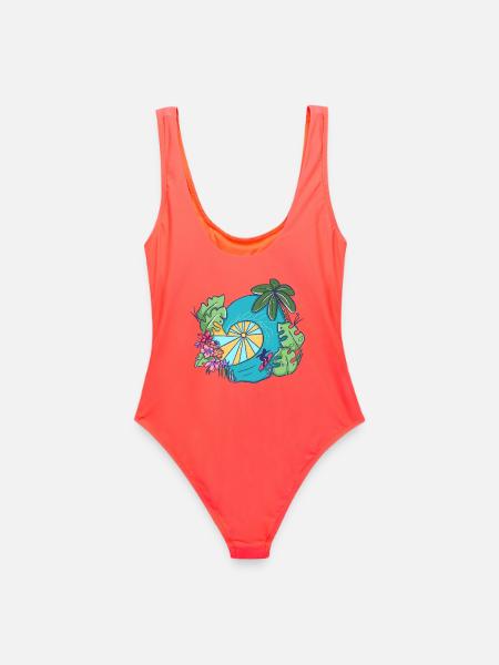 Tropical Ocean Wave with Palms – Summer Art - Frauen Badeanzug - Korallenrot