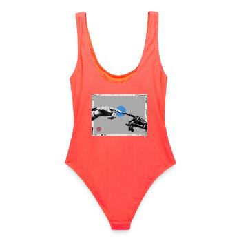  Die letzte Schöpfung - Frauen Badeanzug - Korallenrot - Hinten - AI Model Female 172 light (172cm)