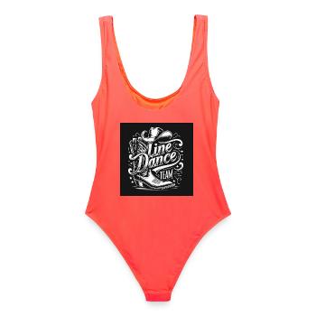 Line Dance Team - Frauen Badeanzug - Korallenrot - Hinten - AI Model Female 172 light (172cm)
