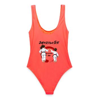 Judo Schwester mit Bruder - Frauen Badeanzug - Korallenrot - Hinten - AI Model Female 172 light (172cm)