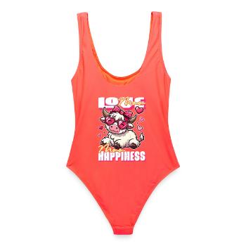 Moo Love, Moo Happiness - Conception de vache mignonne - Maillot de bain femme - corail - Dos - AI Model Female 172 light (172cm)