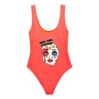 Masque d’espoir à travers la lutte - Maillot de bain femme - corail - Dos - AI Model Female 172 light (172cm)