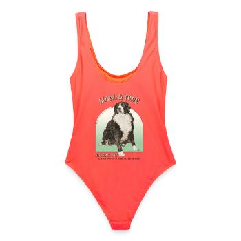 Loyal & True – Motif de chien vintage - Maillot de bain femme - corail - Dos - AI Model Female 172 light (172cm)