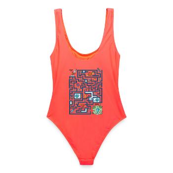 Space Maze Rocket Path - Women's Swimsuit - coral - Back - AI Model Female 172 light (172cm)