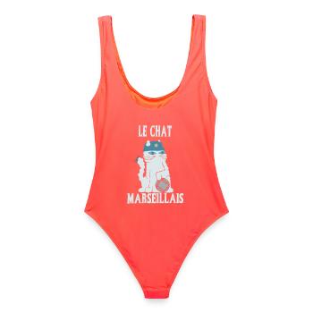 Le Chat Marseillais - Pétanque - Maillot de bain femme - corail - Dos - AI Model Female 172 light (172cm)