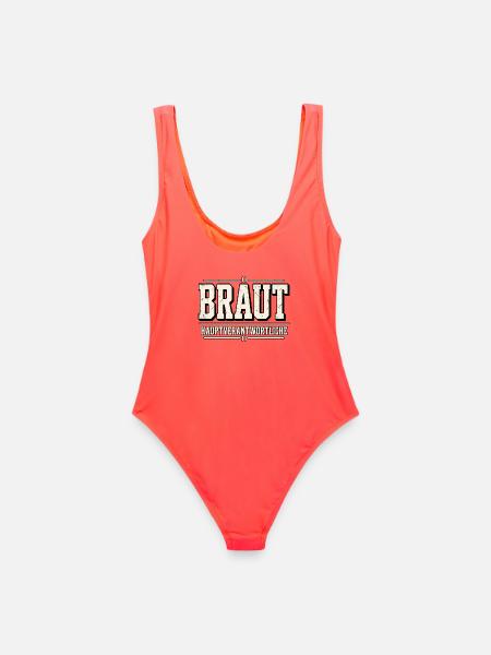 Braut Hauptverantwortliche – Polterabend - Frauen Badeanzug - Korallenrot
