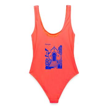 Marches de l’église Bleue de Géorgie - Maillot de bain femme - corail - Dos - AI Model Female 172 light (172cm)