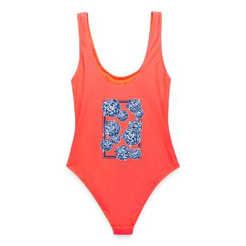 Des boules miroir bleues - Maillot de bain femme - corail - Dos - AI Model Female 172 light (172cm)