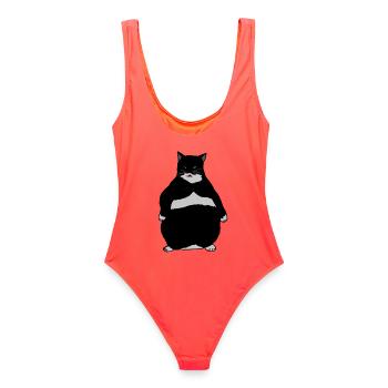 Fat Cat Meme - Frauen Badeanzug - Korallenrot - Hinten - AI Model Female 172 light (172cm)