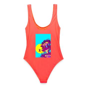 Néon de la tour de plongée Pop Art - Maillot de bain femme - corail - Dos - AI Model Female 172 light (172cm)