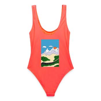 Sunset in mountain landscape - Women's Swimsuit - coral - Back - AI Model Female 172 light (172cm)