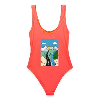 Mountain River Landscape - Women's Swimsuit - coral - Back - AI Model Female 172 light (172cm)