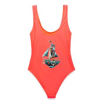 Vintage blue sailing yacht - Women's Swimsuit - coral - Back - AI Model Female 172 light (172cm)
