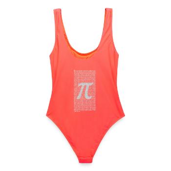 Pi Zahlenblock mit dezentem π Symbol – Mathematik  - Frauen Badeanzug - Korallenrot - Hinten - AI Model Female 172 light (172cm)