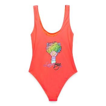 Lama* zing - Frauen Badeanzug - Korallenrot - Hinten - AI Model Female 172 light (172cm)