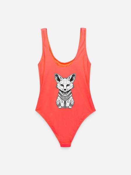Fox with streetwear design - Women's Swimsuit - coral