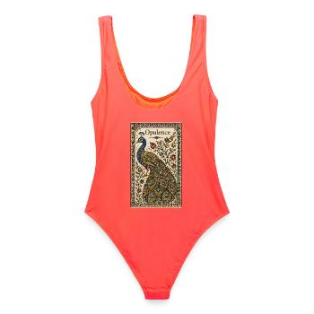 Paon de l’Opulence – Art Ornemental - Maillot de bain femme - corail - Dos - AI Model Female 172 light (172cm)