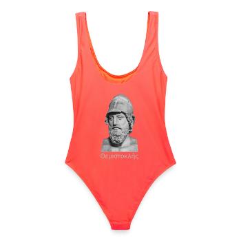 Portrait de Thémistocle – Art de bustes grecs antiques - Maillot de bain femme - corail - Dos - AI Model Female 172 light (172cm)