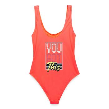 YouGotThis Retro Neon - Frauen Badeanzug - Korallenrot - Hinten - AI Model Female 172 light (172cm)