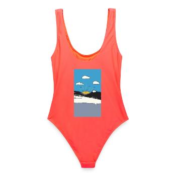 Sunrise over Bergen - Women's Swimsuit - coral - Back - AI Model Female 172 light (172cm)