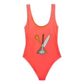 Cook Knife Cooking Kitchen Soup Simmer Cooking Spoon - Women's Swimsuit - coral - Back - AI Model Female 172 light (172cm)