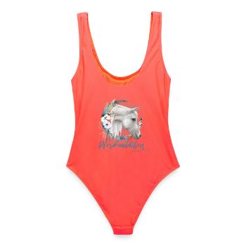 Pferdemädchen Pferde Geschenk - Frauen Badeanzug - Korallenrot - Hinten - AI Model Female 172 light (172cm)