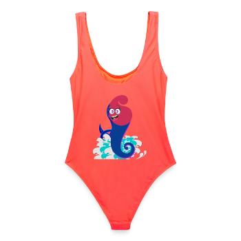 Surf-Spiral-Geist - Frauen Badeanzug - Korallenrot - Hinten - AI Model Female 172 light (172cm)