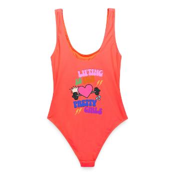 Lifting is for pretty girls - Frauen Badeanzug - Korallenrot - Hinten - AI Model Female 172 light (172cm)