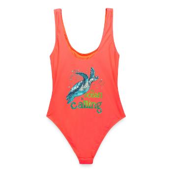 L’appel de l’océan - Turtle Sea - Maillot de bain femme - corail - Dos - AI Model Female 172 light (172cm)