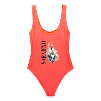 Fleurs florales d’aquarelle Sardio - Maillot de bain femme - corail - Dos - AI Model Female 172 light (172cm)