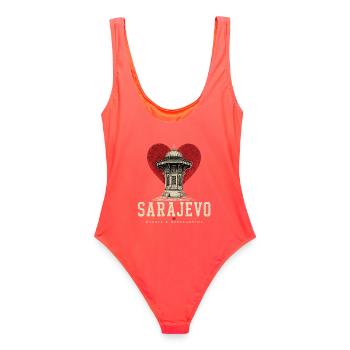 Conception de la tour du cœur de Sarajevo - Maillot de bain femme - corail - Dos - AI Model Female 172 light (172cm)